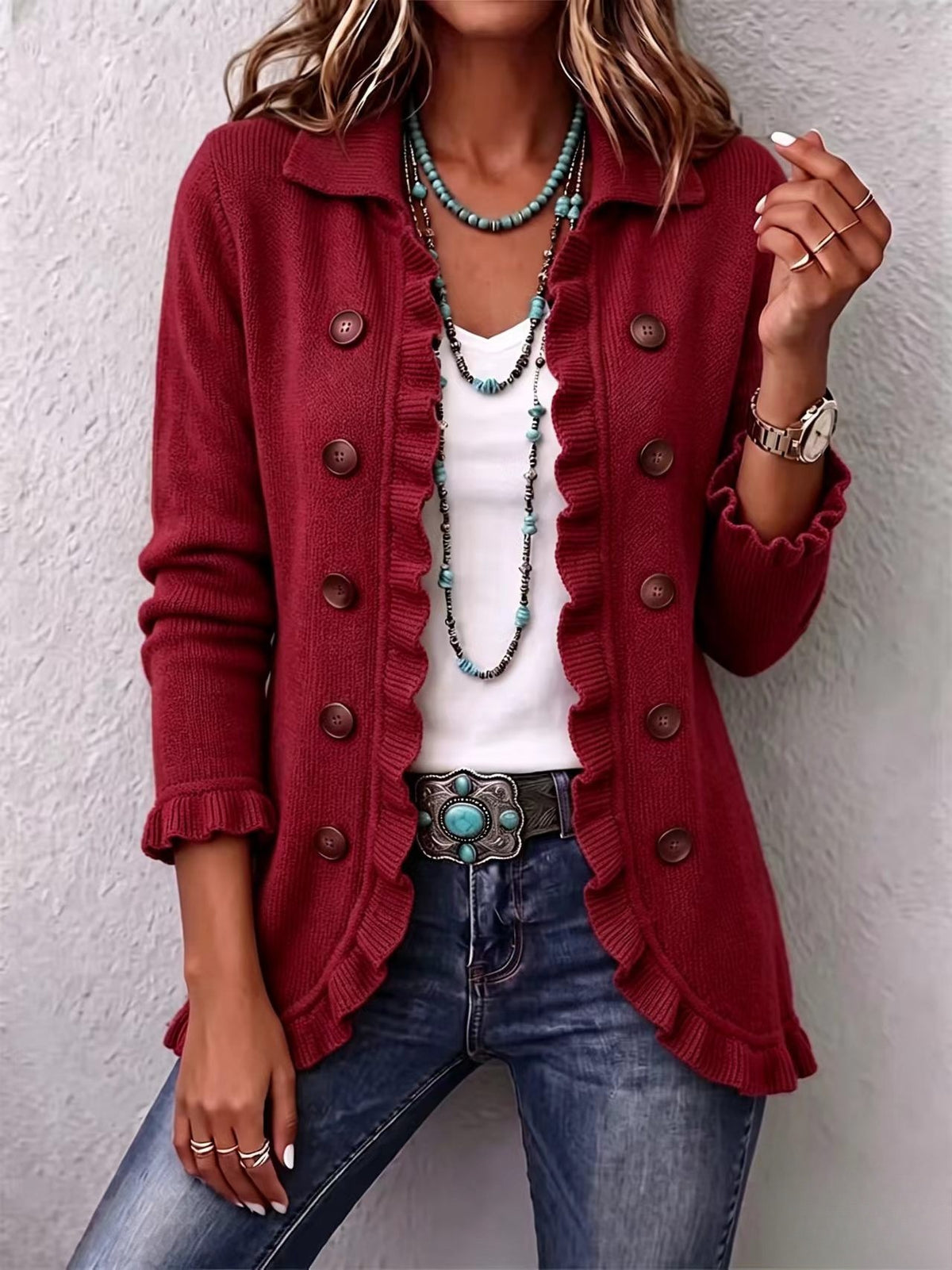 Women's Ruffled Knit Cardigan Sweater - product image 14