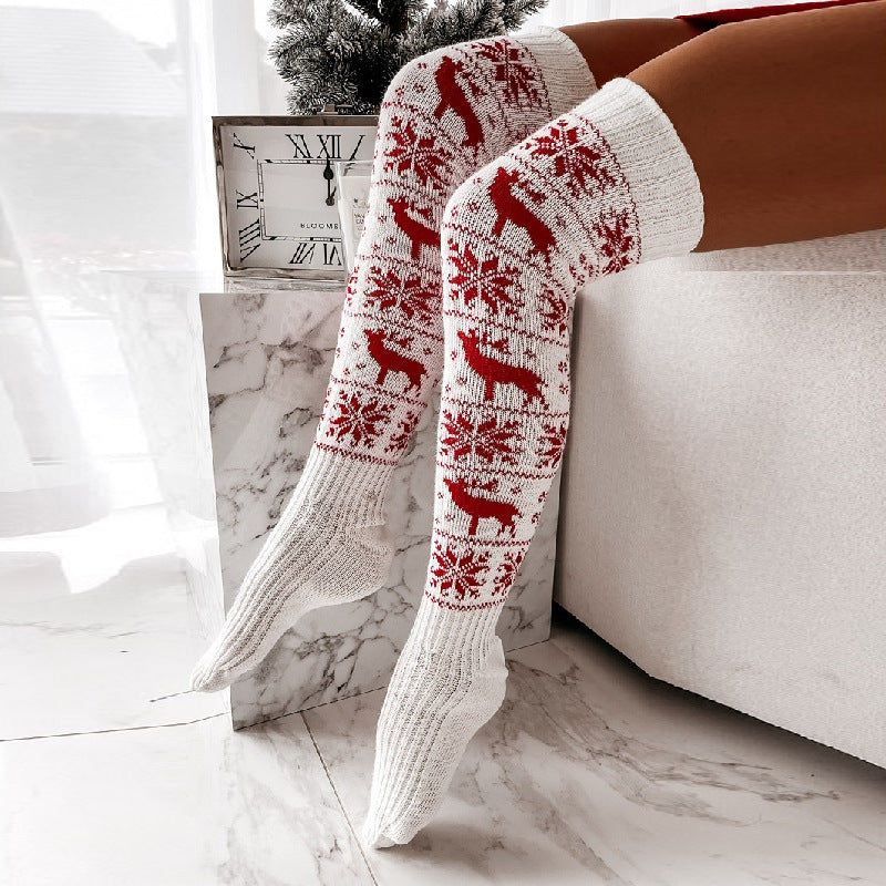 Christmas Thigh-High Knit Stockings – Elk & Snowflake Over-the-Knee Socks - product image 4