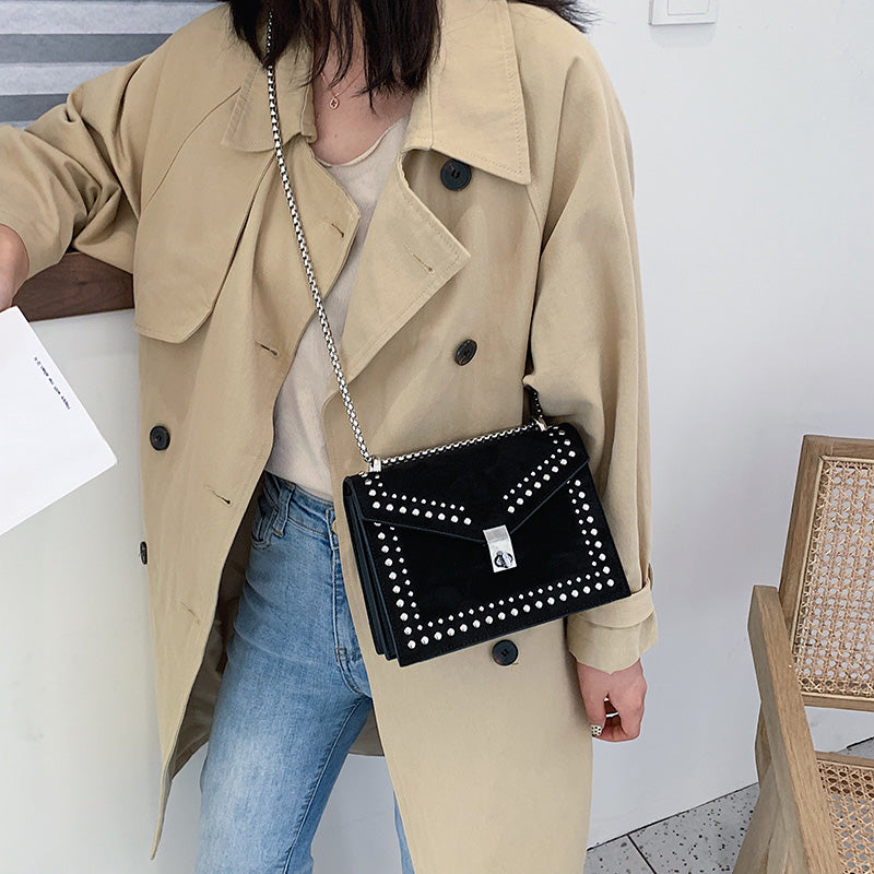 Women's small PU shoulder bag with chain detail - product view 3