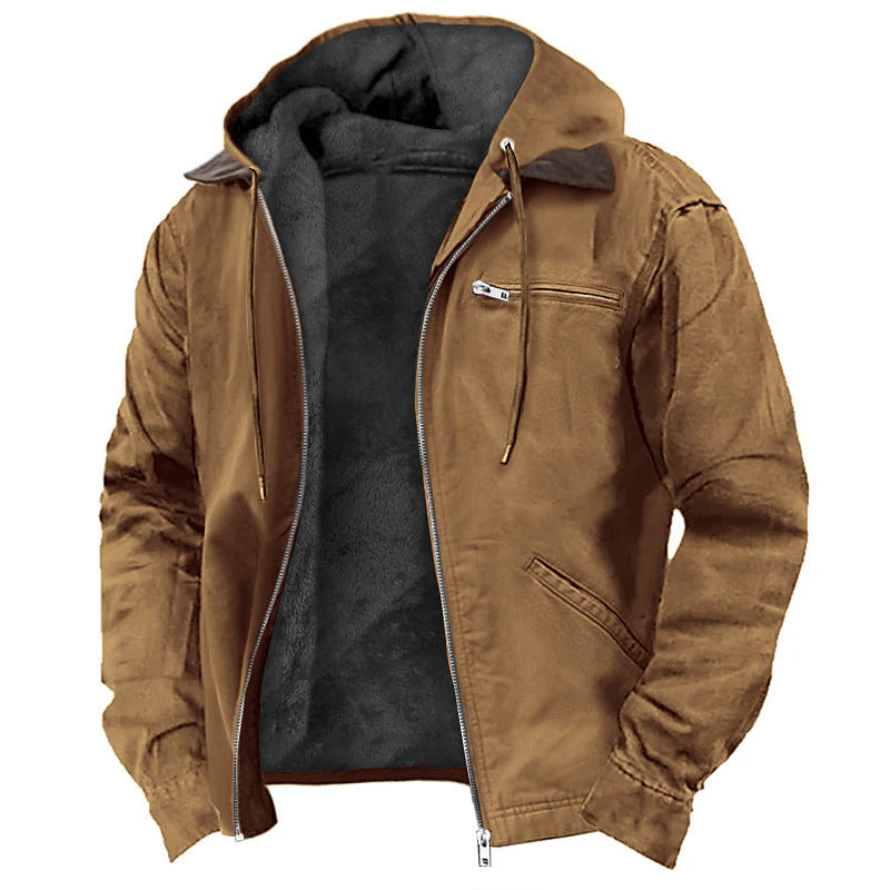 Men's Long Hooded Zip-Up Coat with Pockets - image 1