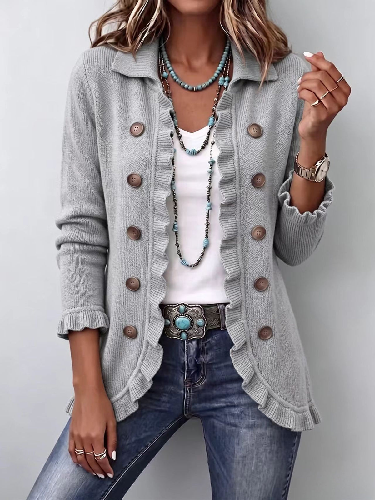 Women's Ruffled Knit Cardigan Sweater - product image 12