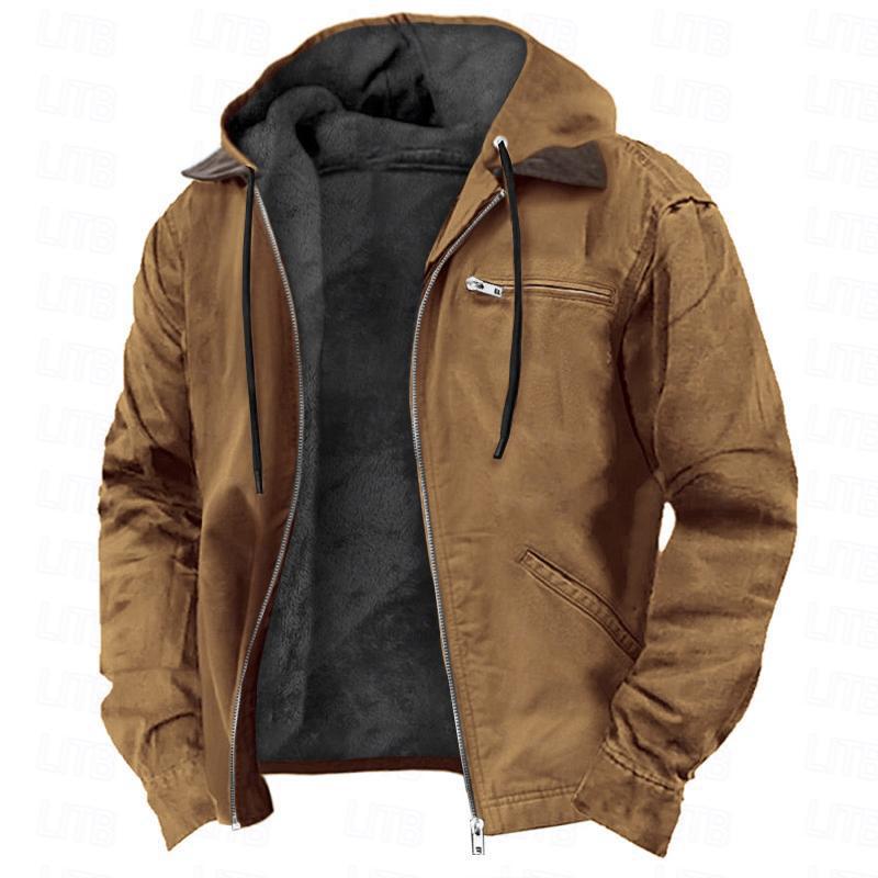 Men's Long Hooded Zip-Up Coat with Pockets - image 4