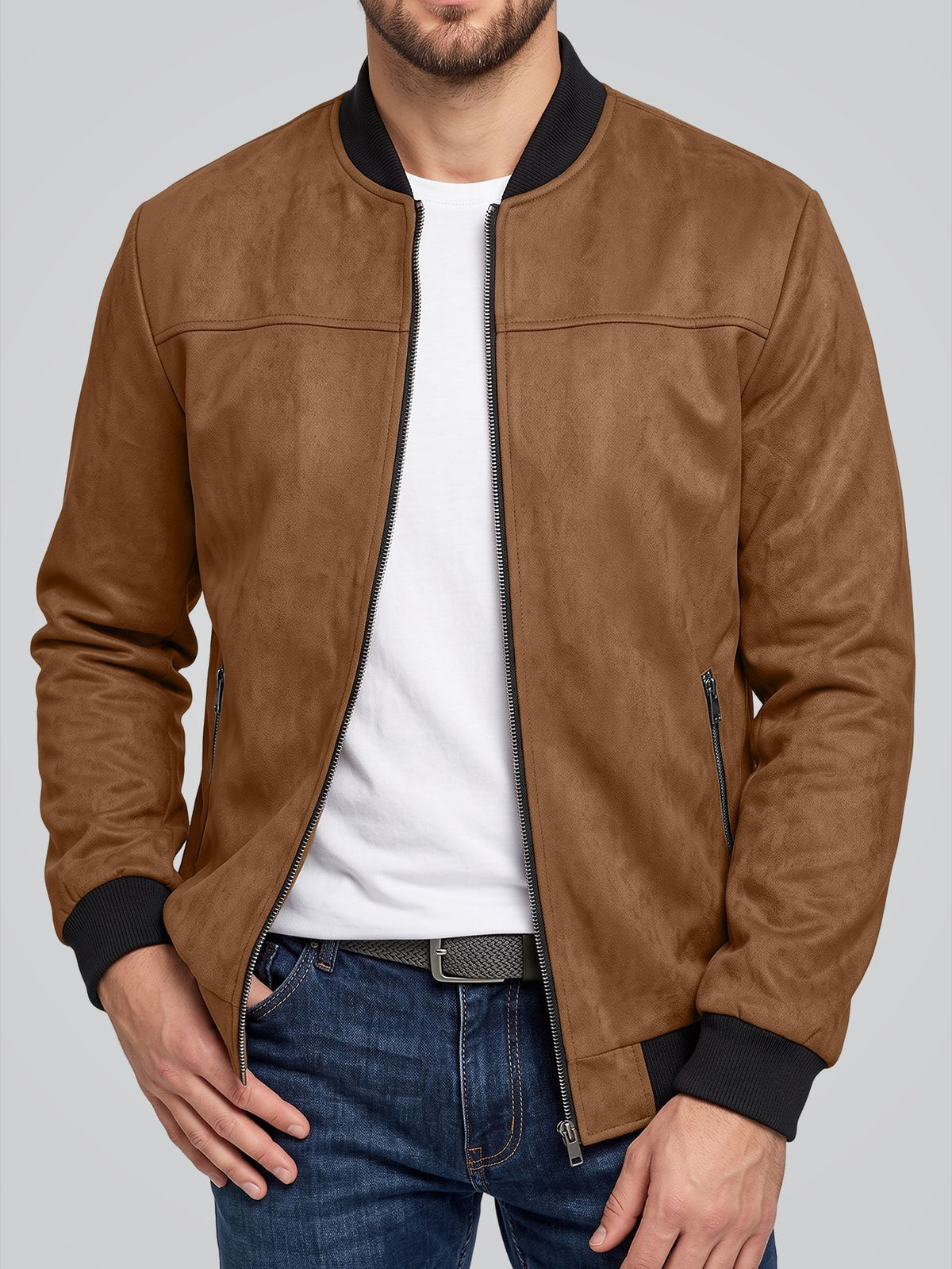 Suede Flight Jacket, Solid-Color Zip-Up Outerwear - product image 4