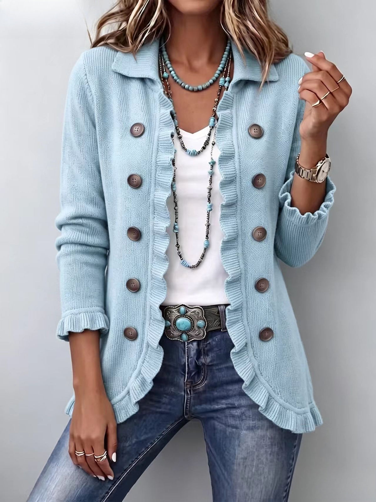Women's Ruffled Knit Cardigan Sweater - product image 13