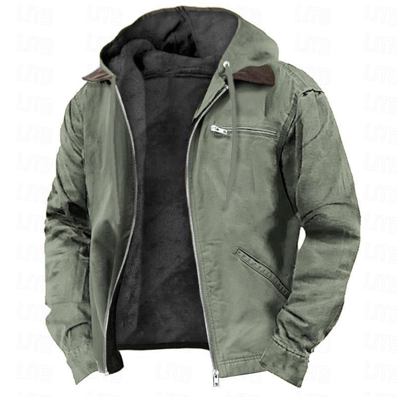 Men's Long Hooded Zip-Up Coat with Pockets - image 9