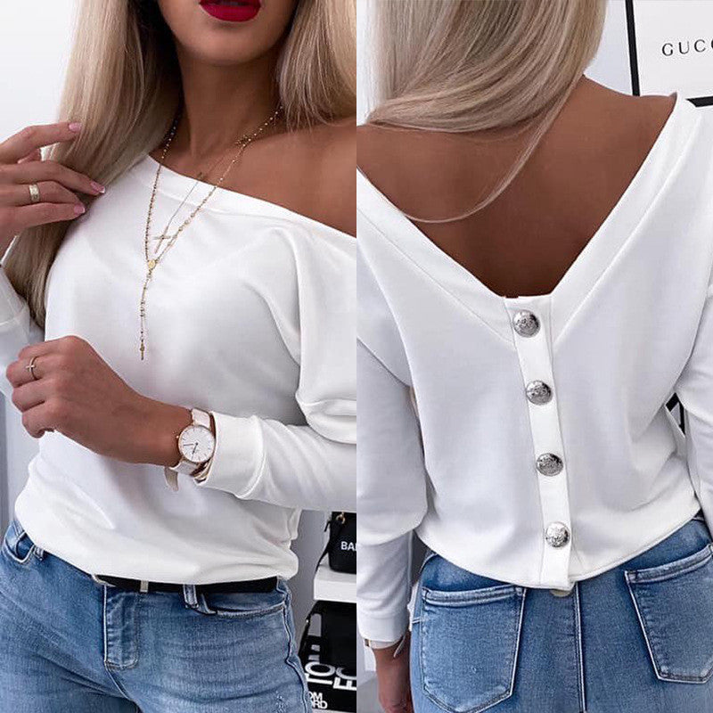 Women's White Backless Long Sleeves Top - product image 1