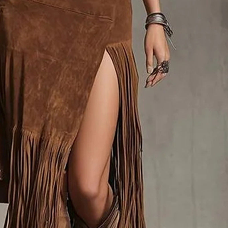 Women's Patchwork Fringe Maxi Skirt - view 4