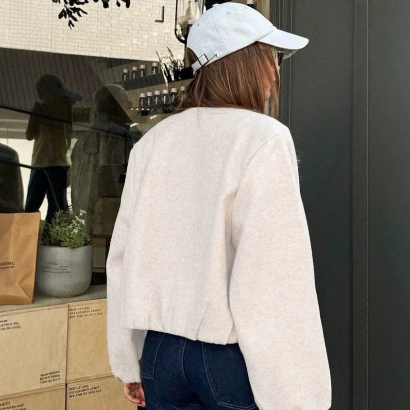 Womens Loose-Fit Crew-Neck Zip-Up Baseball Jacket - product image 6