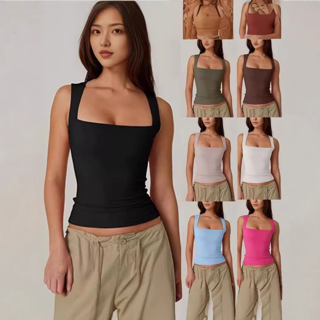 Women's Square-Neck Sleeveless Double-Layer Basic Tank Top - product image 1