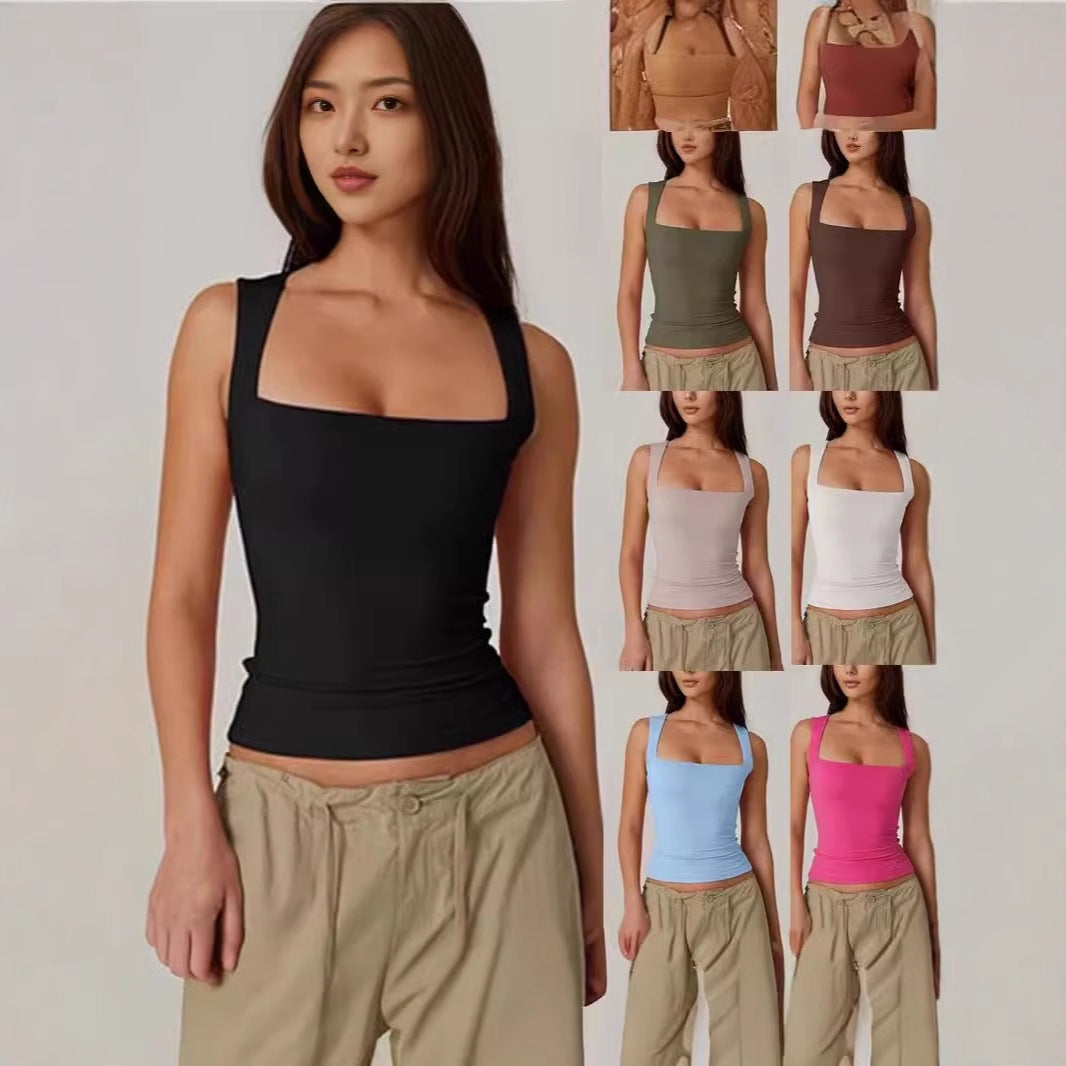 Women's Square-Neck Sleeveless Double-Layer Basic Tank Top - product image 1