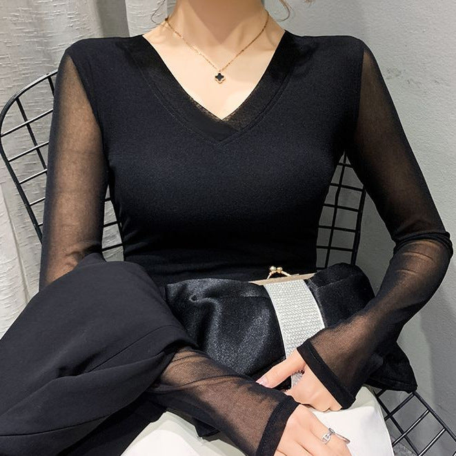 V-Neck Mesh Long-Sleeve Base Top - product image 3