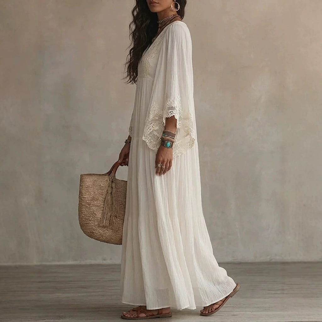 Women's Lace Trim V-Neck Flowy Maxi Dress - product image 8