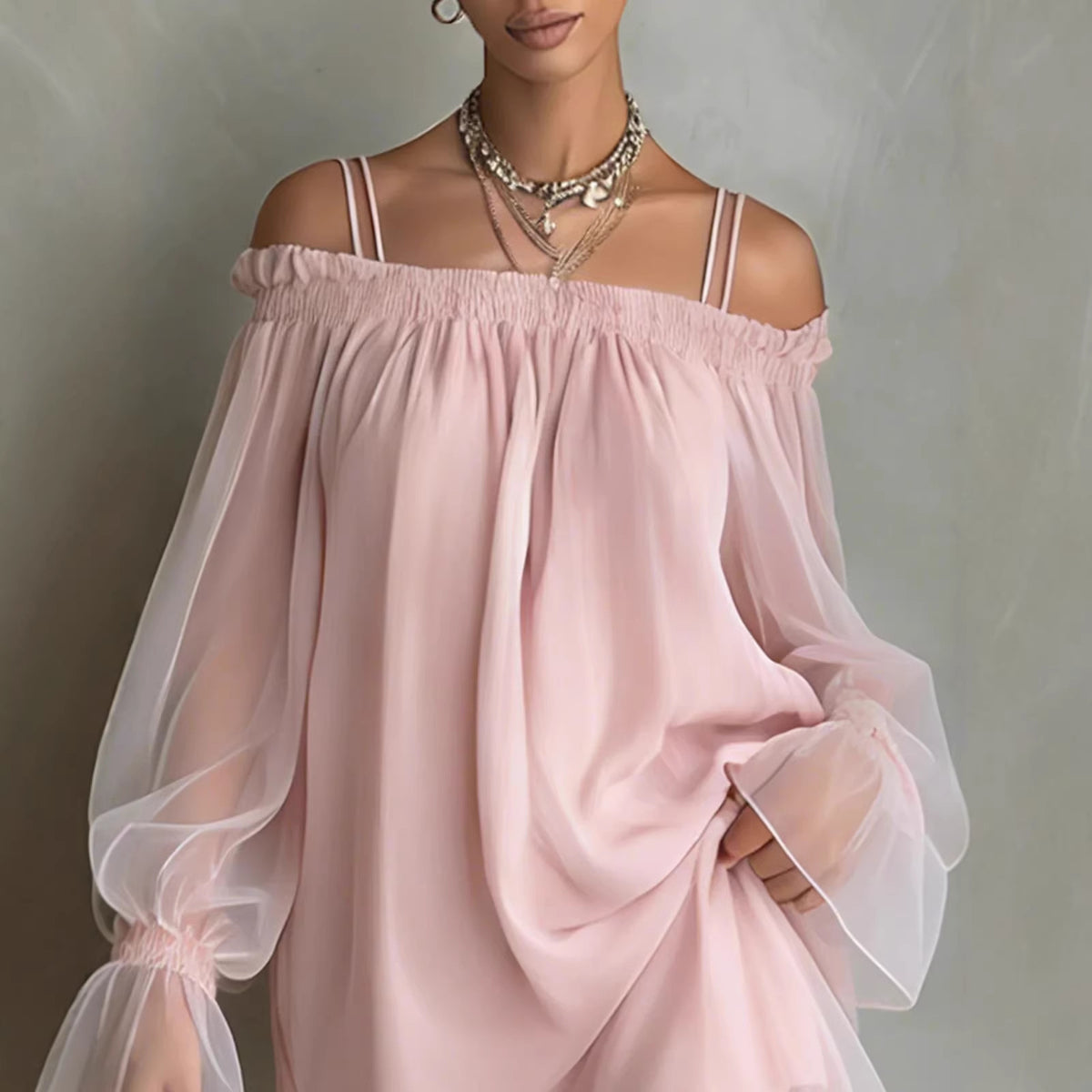 Women's Off-Shoulder Mesh Long Sleeve Mini Dress - product image 2