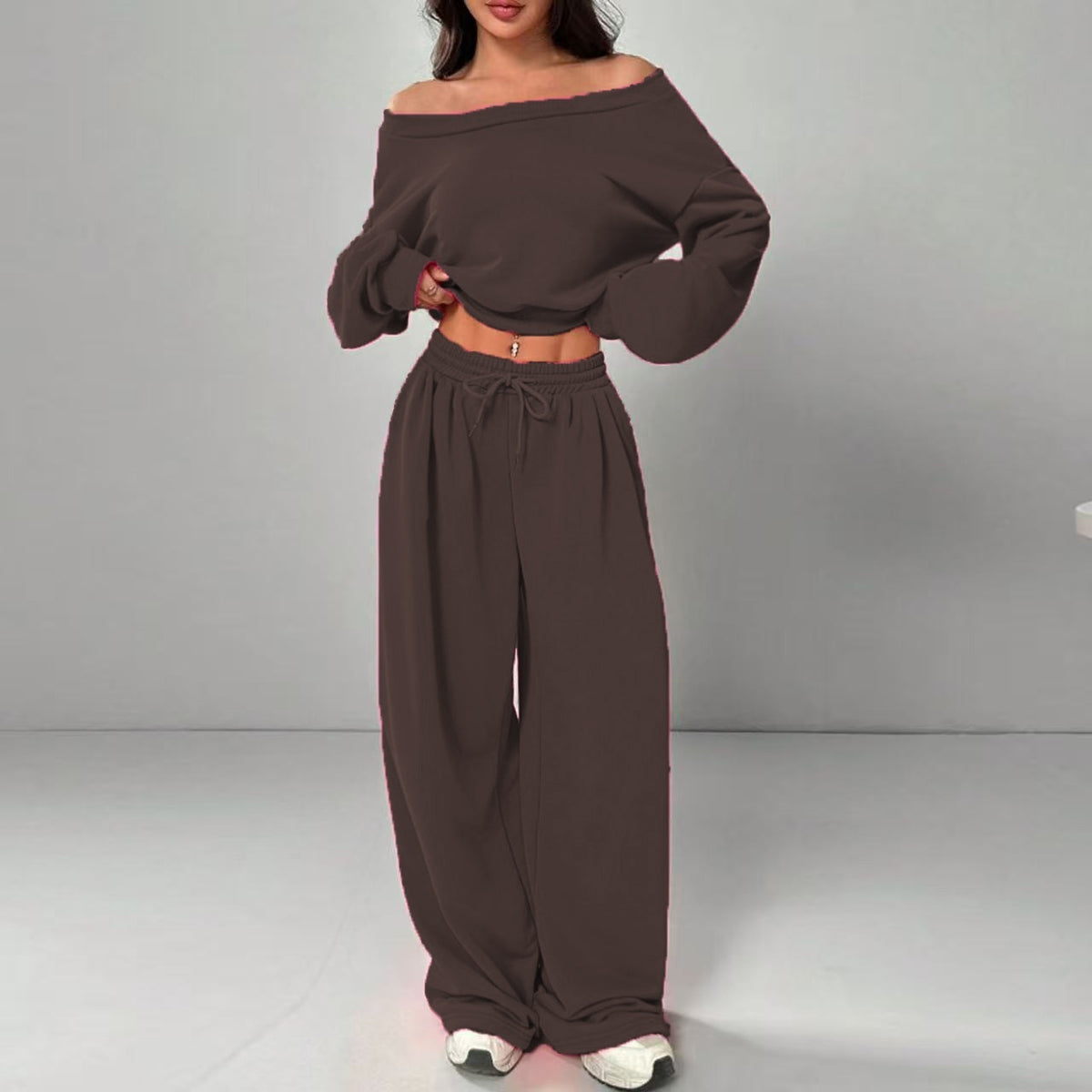 Women's One-Shoulder 2-Piece Sweatshirt and Trousers Set - product image 2