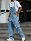 Men's Distressed Light Blue Denim Overalls
