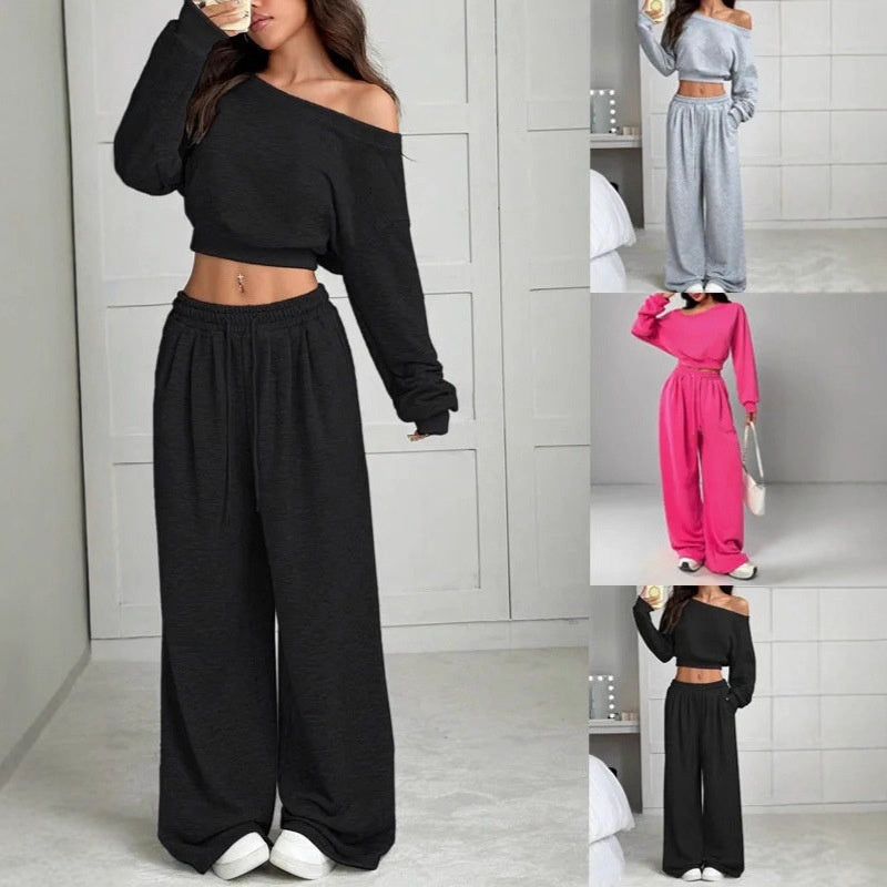 Women's One-Shoulder 2-Piece Sweatshirt and Trousers Set - product image 8