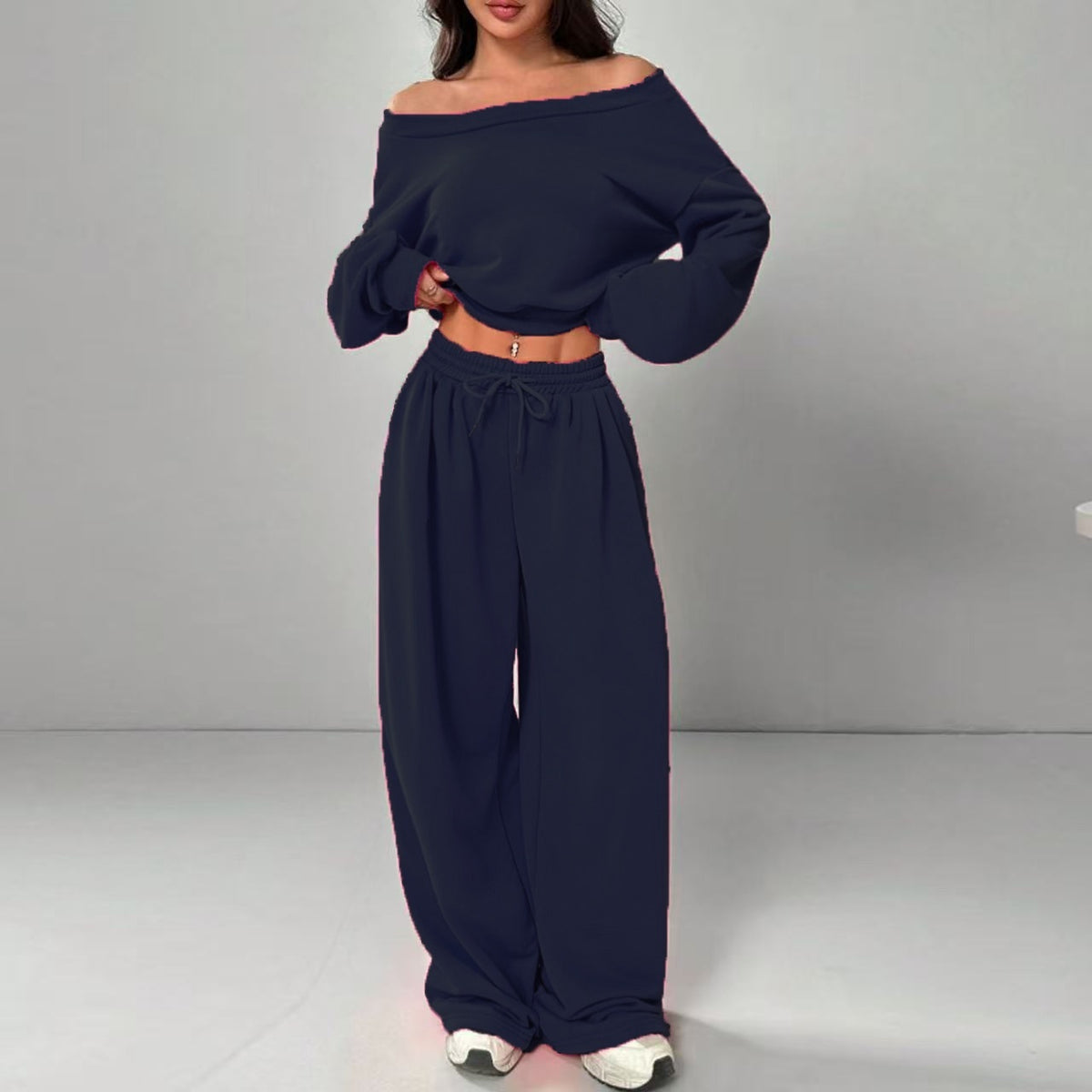 Women's One-Shoulder 2-Piece Sweatshirt and Trousers Set - product image 18