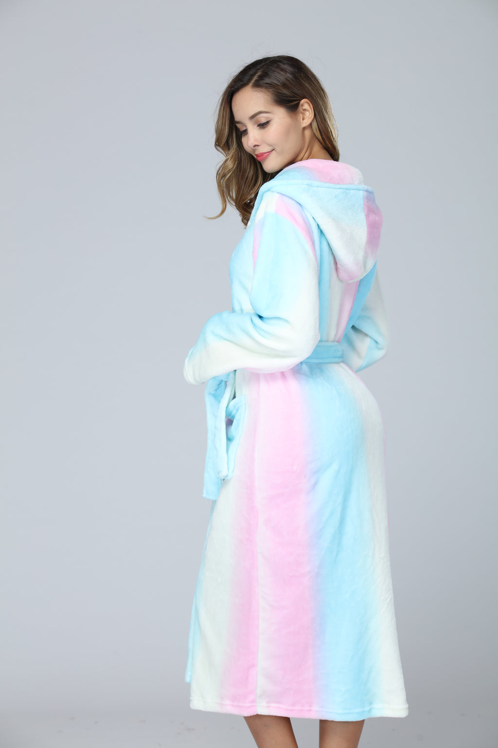 RONGTAI Women's Long Hooded Fleece Bathrobe