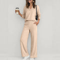 Women's Solid Color V-Neck Sweatshirt & Casual Trousers Set - product image 6
