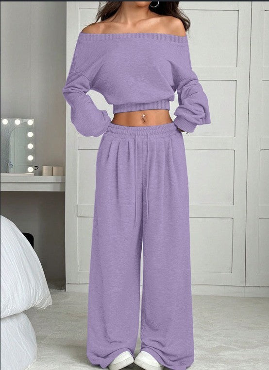 Women's One-Shoulder 2-Piece Sweatshirt and Trousers Set - product image 6