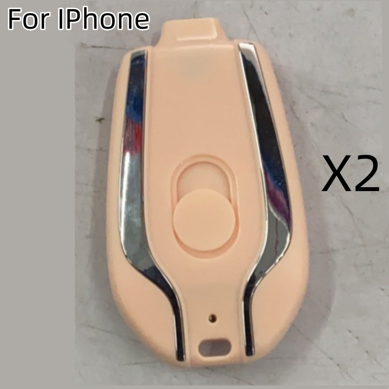 Pink miniature power bank labeled For iPhone and X2