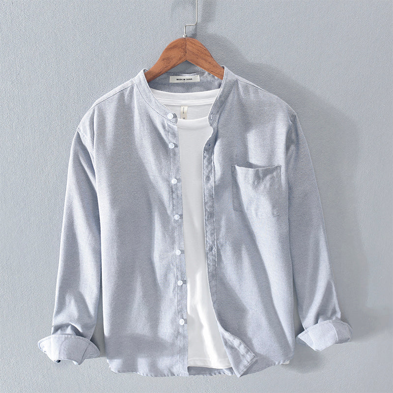 Men's Stand Collar Long Sleeve Cotton Linen Shirt - product image 3