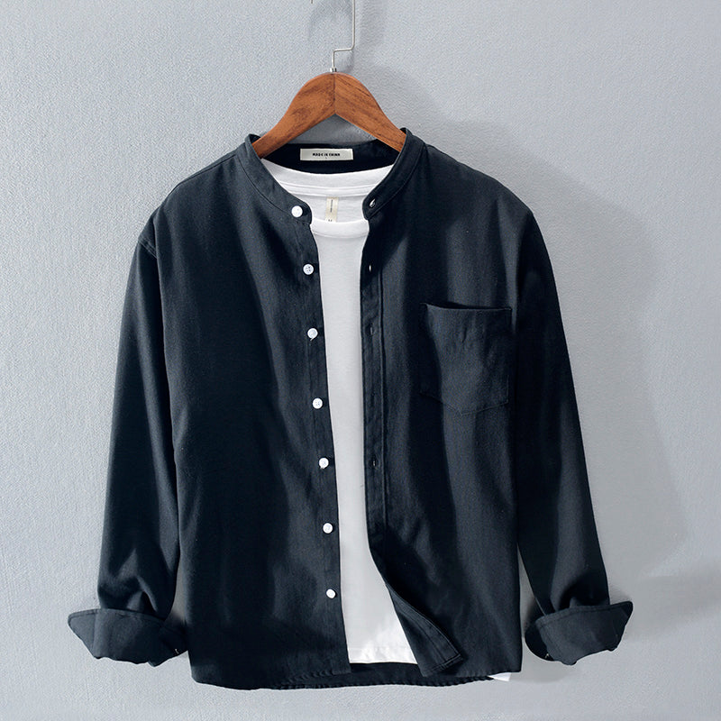 Men's Stand Collar Long Sleeve Cotton Linen Shirt - product image 7