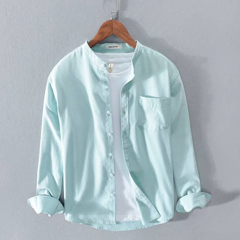 Men's Stand Collar Long Sleeve Cotton Linen Shirt - product image 6