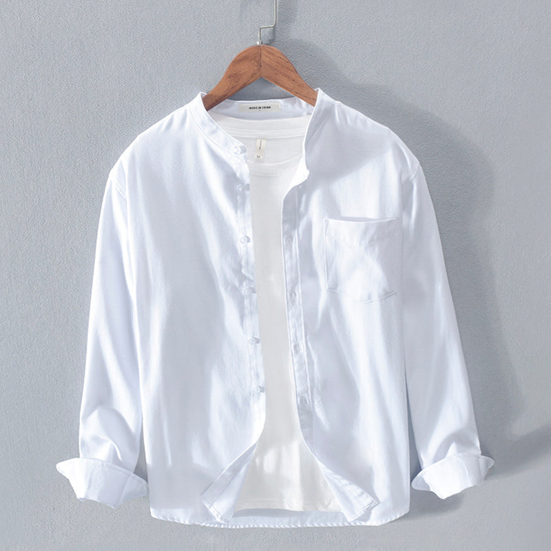 Men's Stand Collar Long Sleeve Cotton Linen Shirt - product image 9