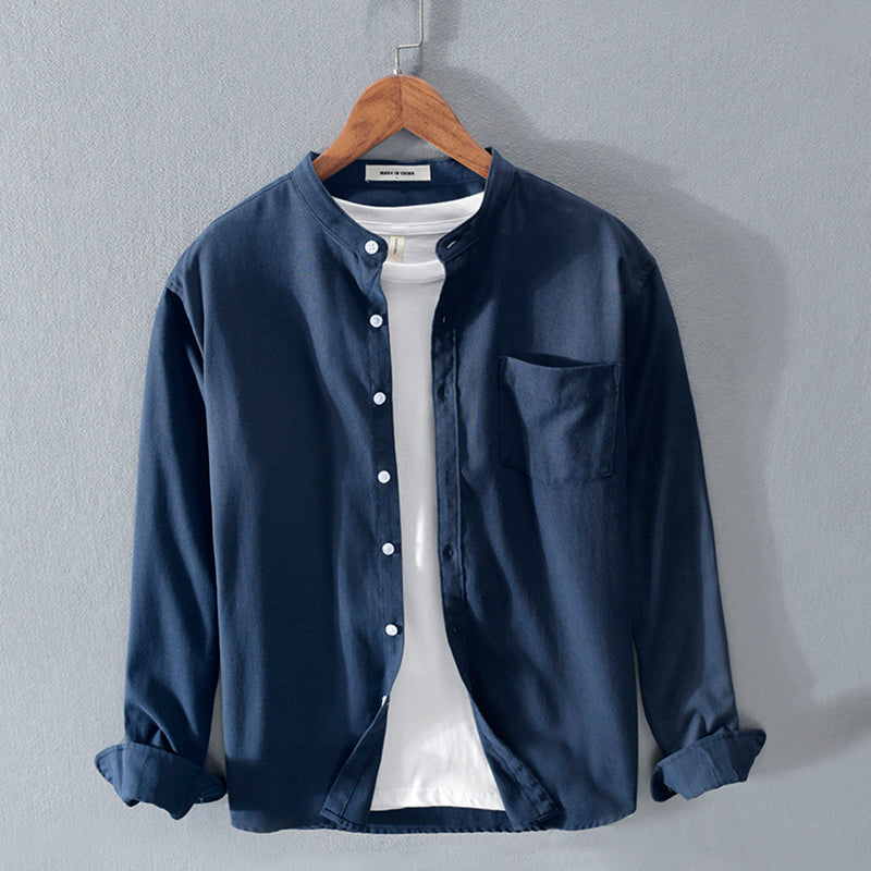 Men's Stand Collar Long Sleeve Cotton Linen Shirt - product image 1