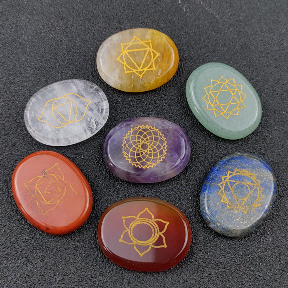 Natural Amethyst Seven Chakra Engraved Stone Set - product image 1