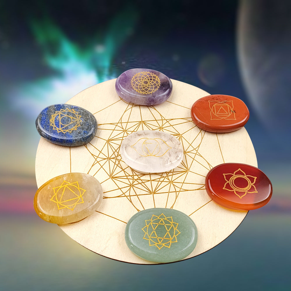 Natural Amethyst Seven Chakra Engraved Stone Set - product image 2