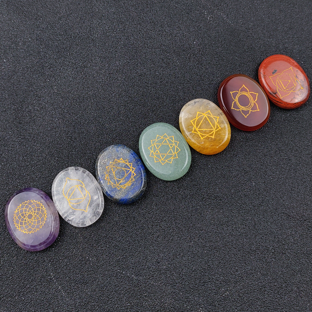 Natural Amethyst Seven Chakra Engraved Stone Set - product image 3