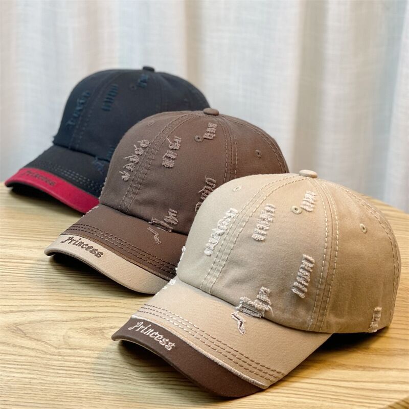 Distressed Embroidered-Letter Baseball Cap - image 1