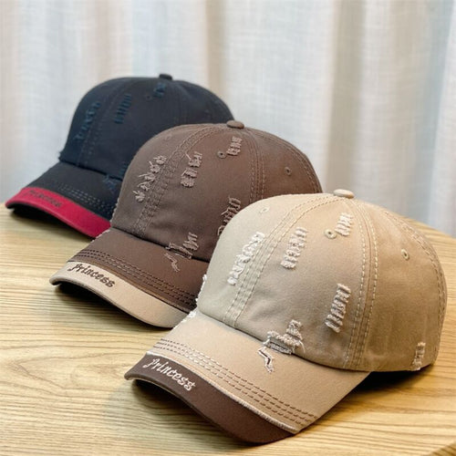 Distressed Embroidered-Letter Baseball Cap - image 1