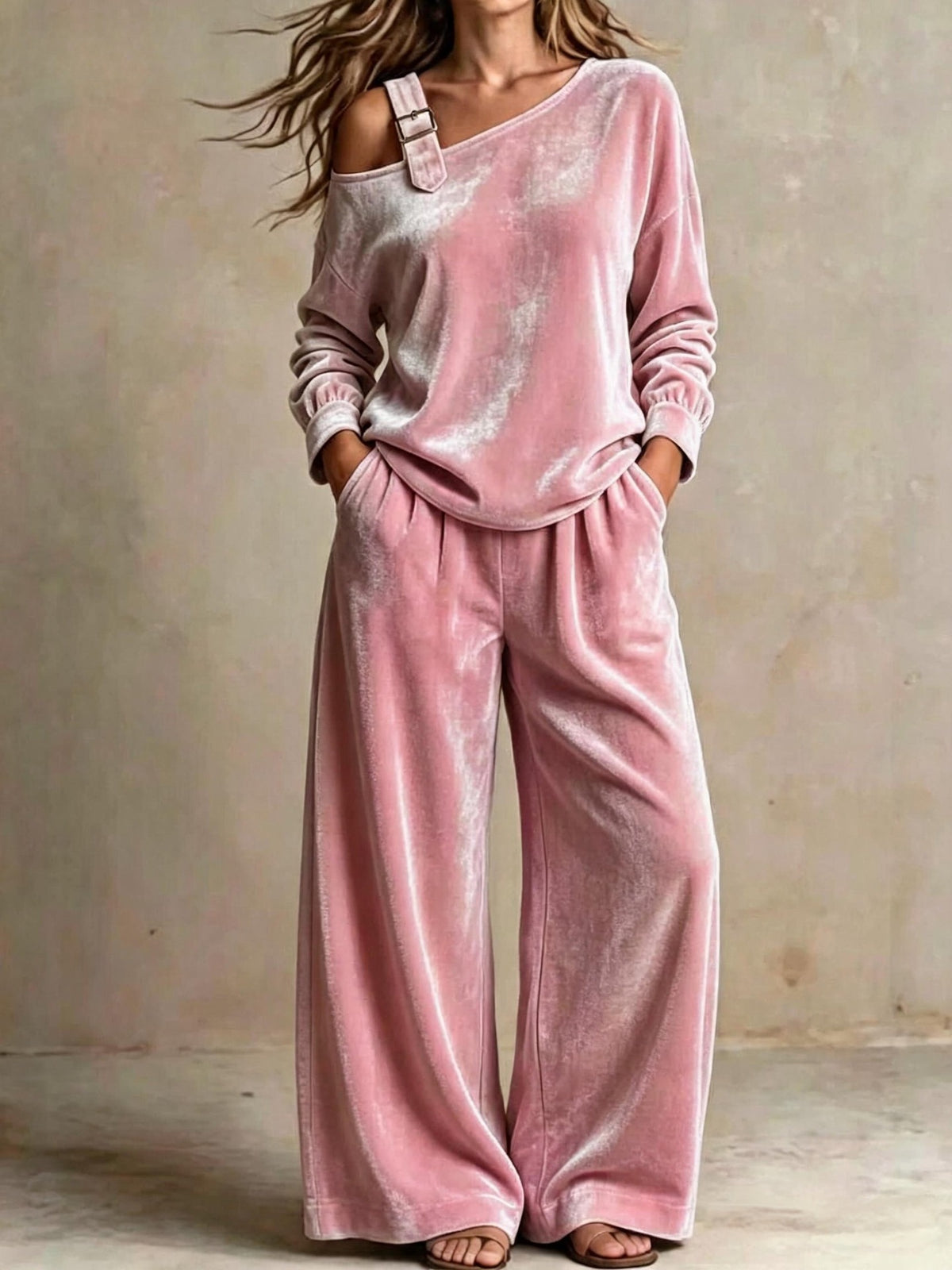 Women's Off-Shoulder Gold Velvet Two-Piece Set - product image 2