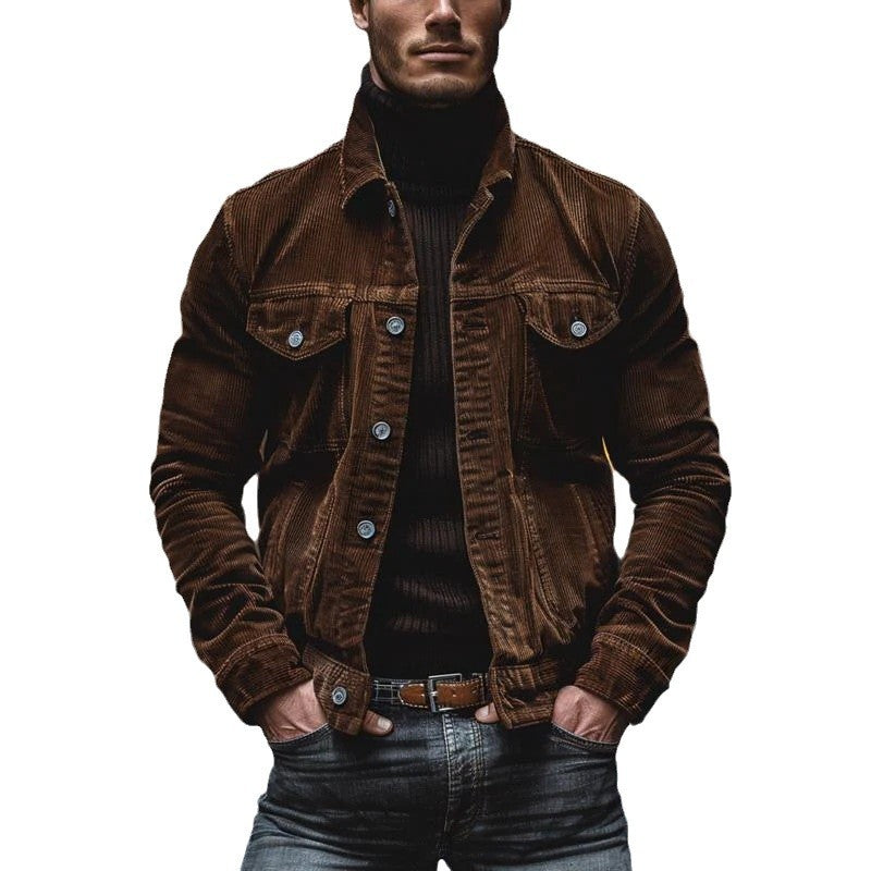 Men's Pocket Corduroy Long Sleeve Striped Lapel Jacket - product image 4