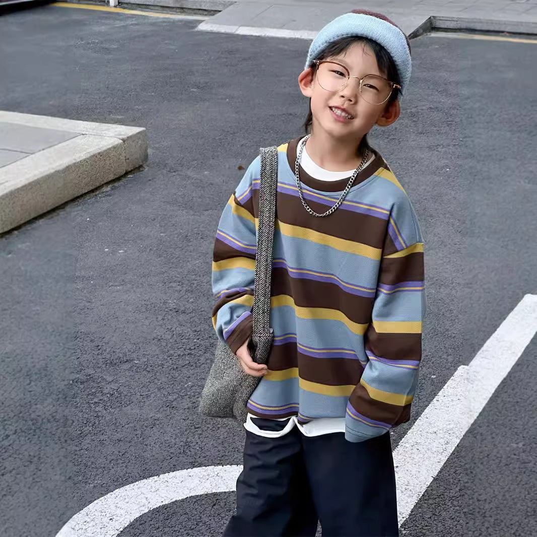 Boys' Striped Letter Pullover Sweatshirt – Long Sleeve Cotton Top - product image 1