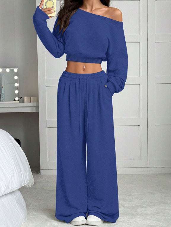 Women's One-Shoulder 2-Piece Sweatshirt and Trousers Set - product image 14