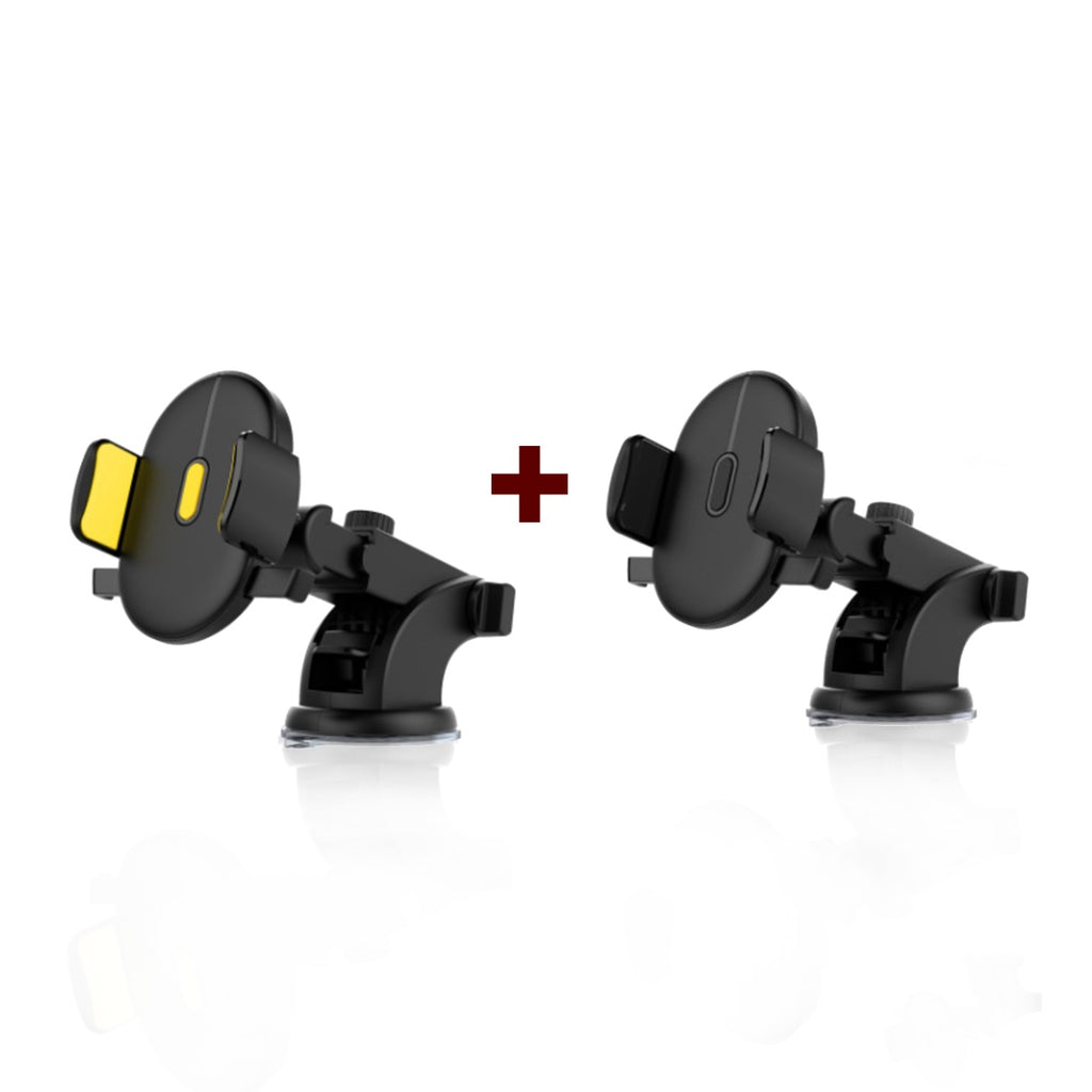 Two car phone holders shown with yellow and black grip pads