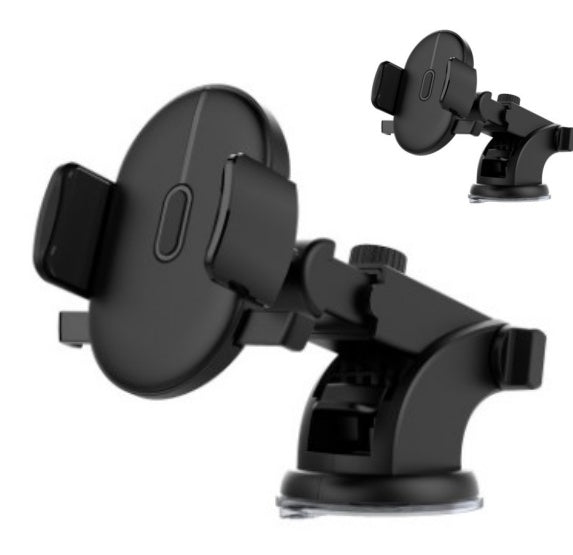 Black suction-cup phone mount shown in two angled views