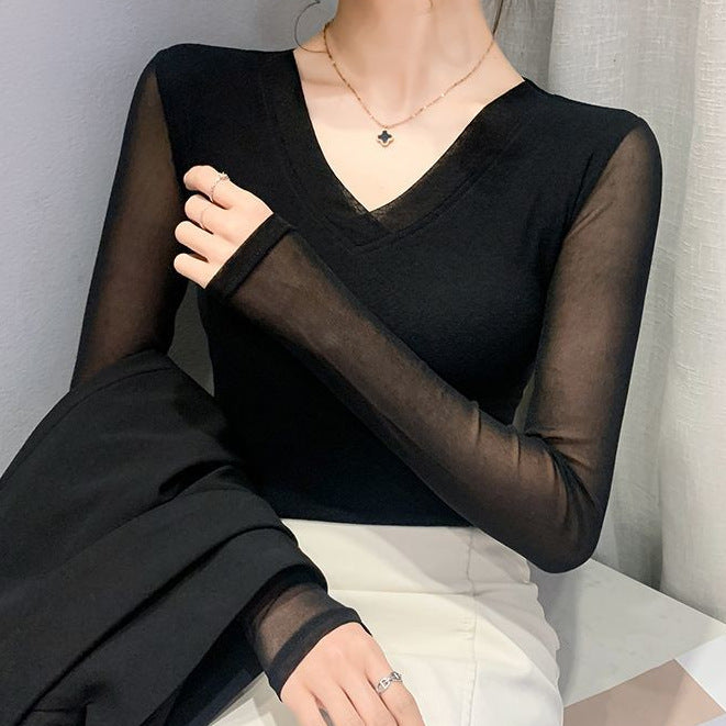 V-Neck Mesh Long-Sleeve Base Top - product image 1