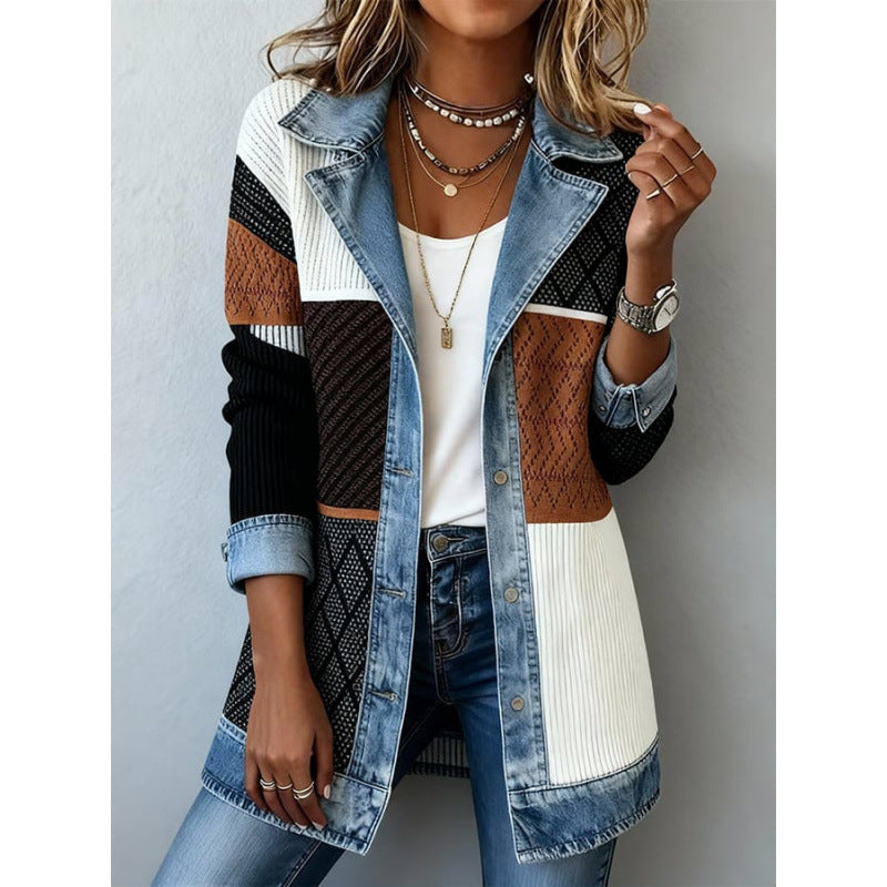 Women's Denim Patchwork Button-Down Jacket - view 13
