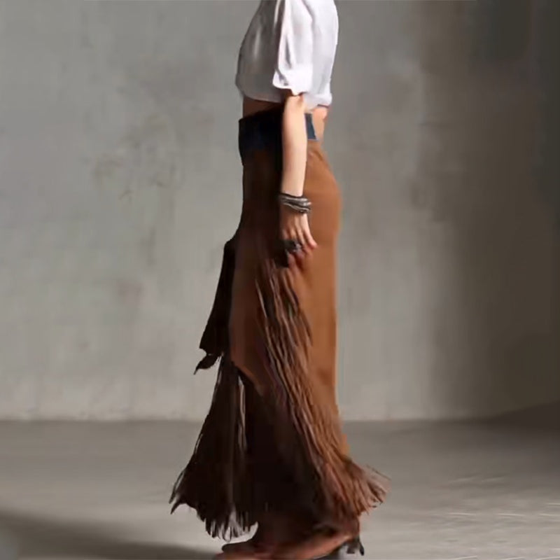 Women's Patchwork Fringe Maxi Skirt - view 2