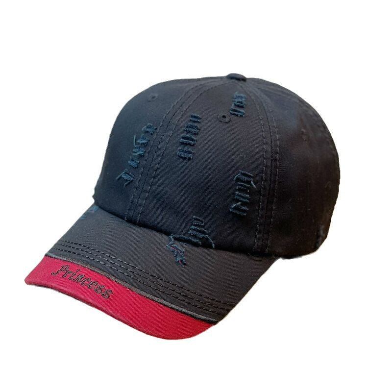 Distressed Embroidered-Letter Baseball Cap - image 6