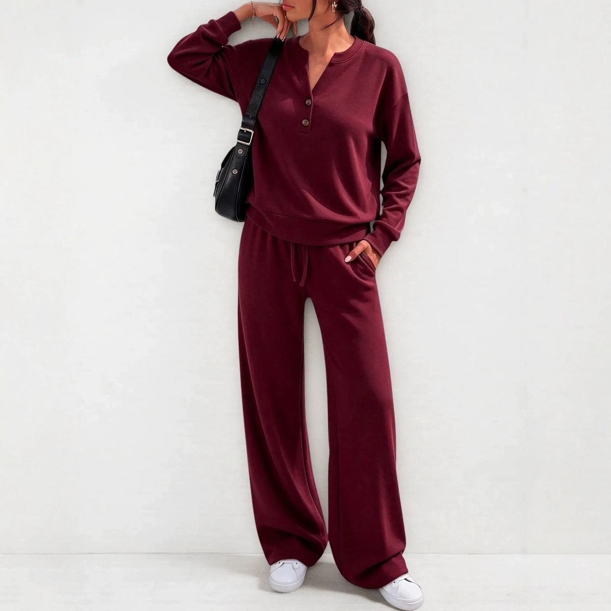 Loose Long-Sleeve Top & Wide-Leg Pants Casual Two-Piece Set - product image 7