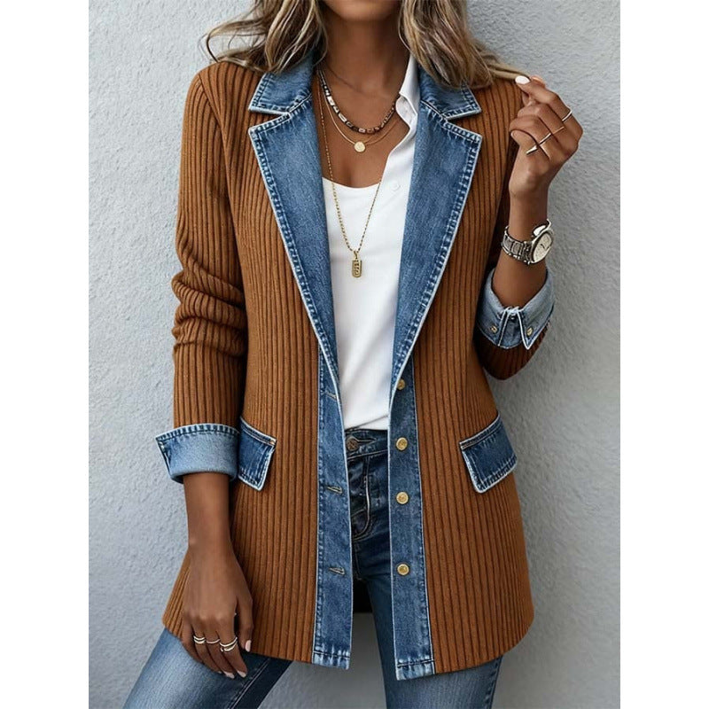 Women's Denim Patchwork Button-Down Jacket - view 2