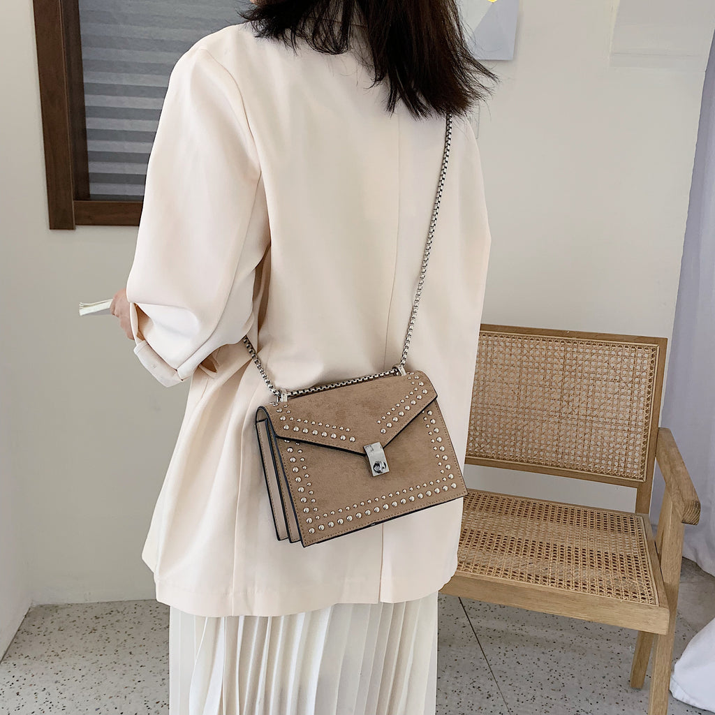Women's small PU shoulder bag with chain detail - product view 2