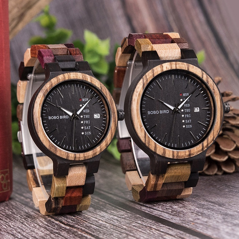 Couples Wooden Quartz Watch with Date Display - product image 1