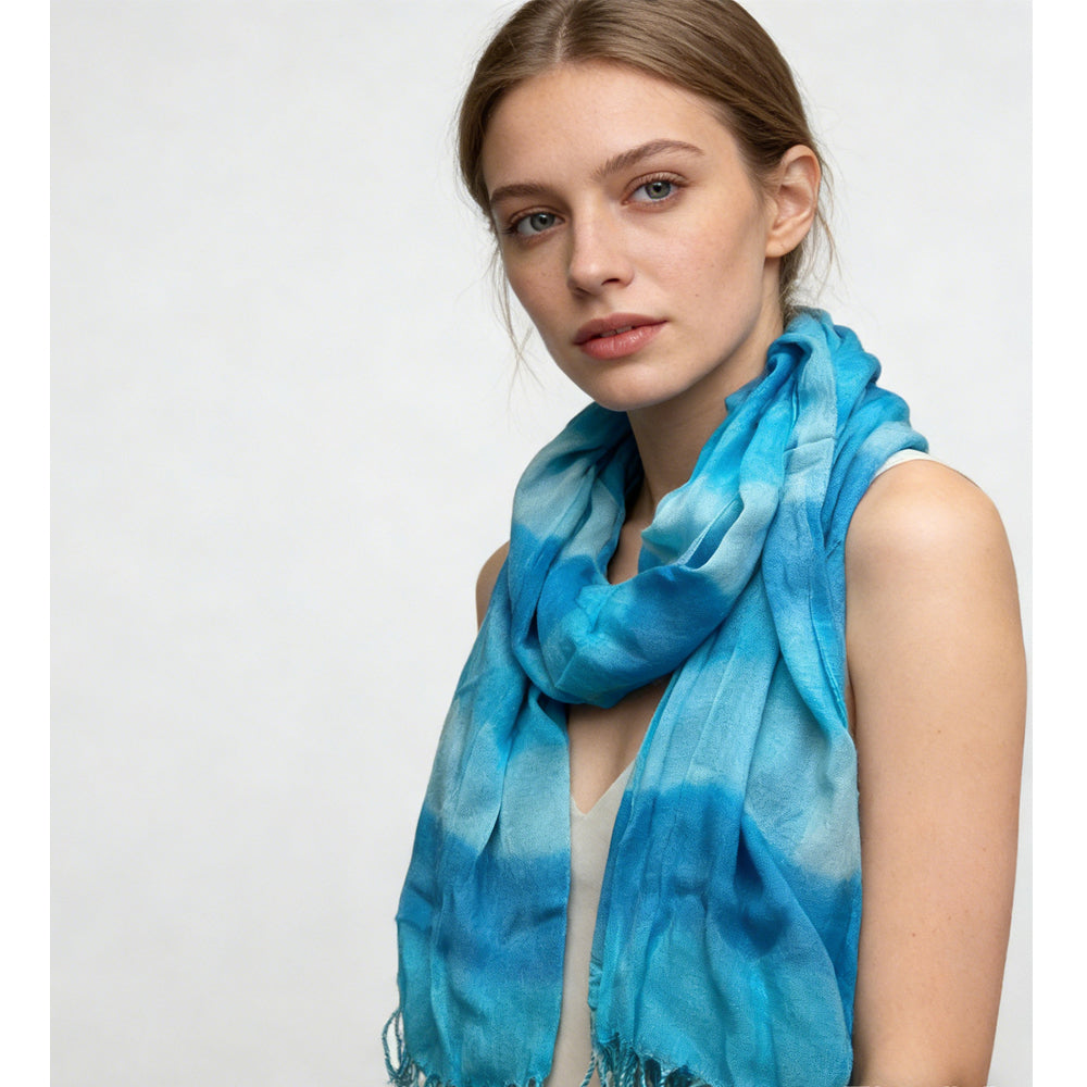 Turquoise watercolor-print viscose scarf - view 2